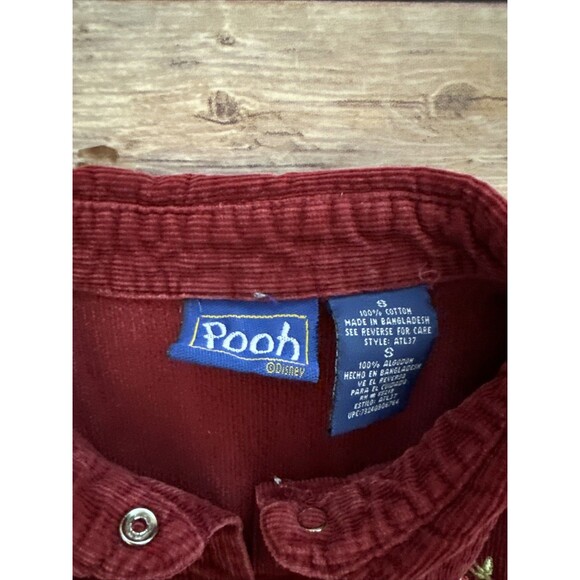 Vintage Disney Winnie The Pooh Corduroy Pearl Snap Button Shirt Red Embroidered - Picture 5 of 8